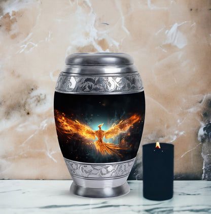 Large Yellow Phoenix Cremation Urn, aluminium made.
