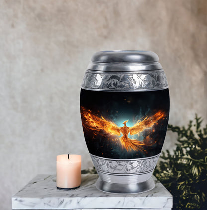 Large Yellow Phoenix Cremation Urn, aluminium made.
