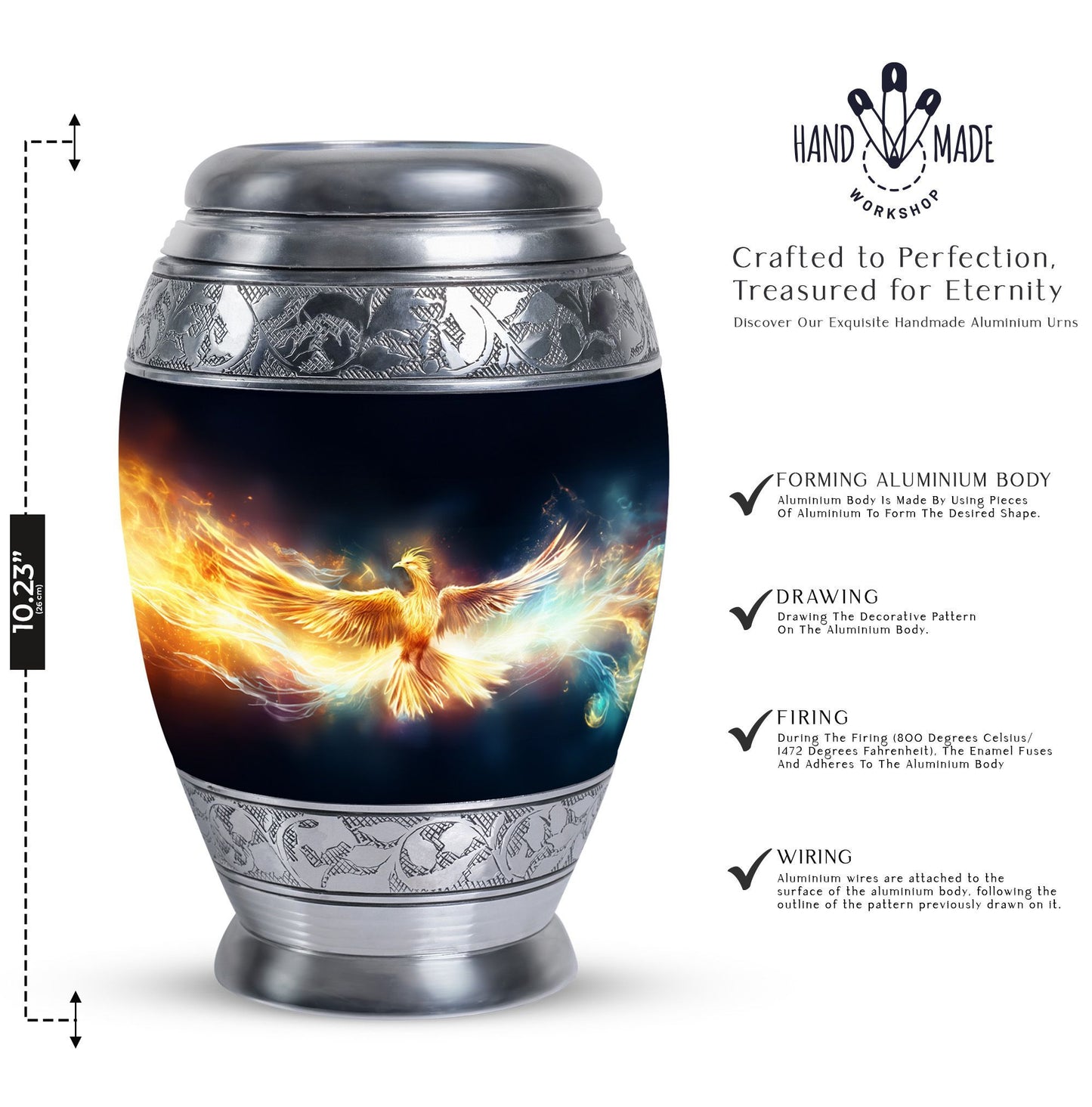 Yellow Phoenix Urn, Unique aluminium Urn for Human Ashes