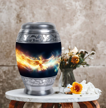 Yellow Phoenix Urn, Unique aluminium Urn for Human Ashes