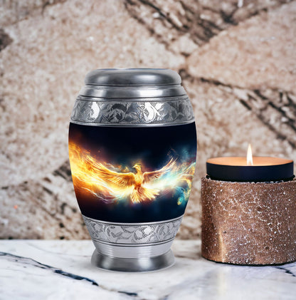 Yellow Phoenix Urn, Unique aluminium Urn for Human Ashes