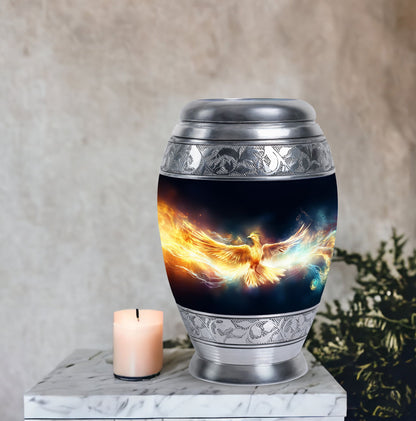 Yellow Phoenix Urn, Unique aluminium Urn for Human Ashes
