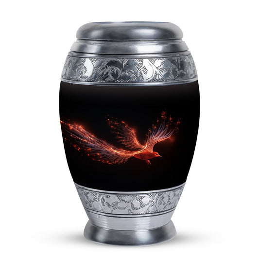 Red Sparrow Classic Urn, unique aluminium cremation.
