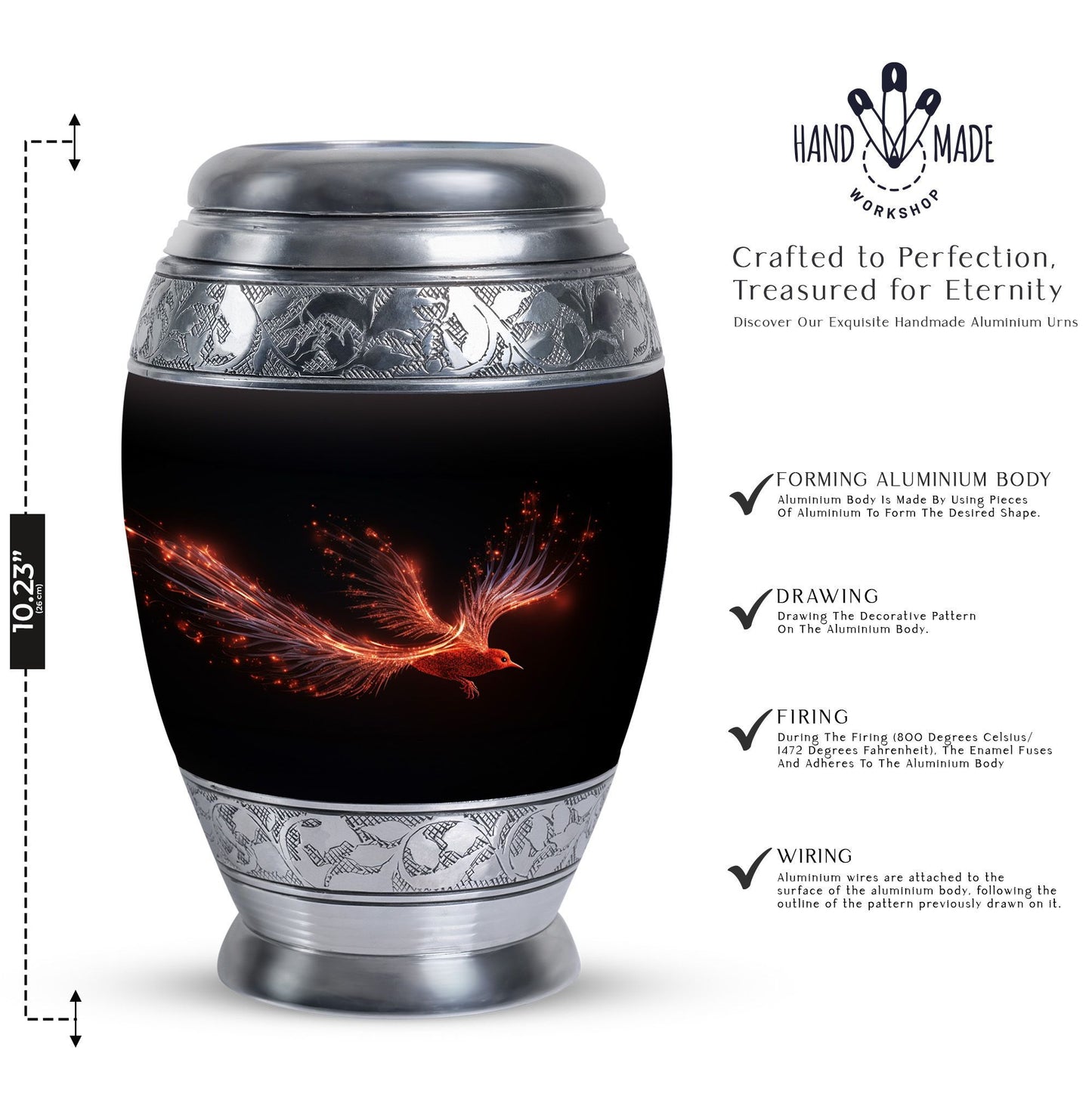 Red Sparrow Classic Urn, unique aluminium cremation.