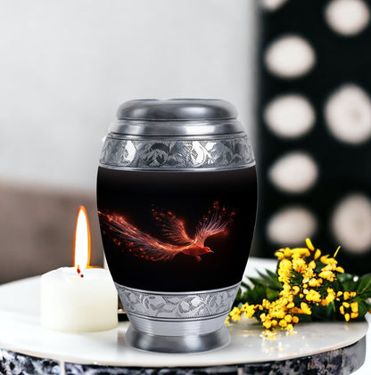 Red Sparrow Classic Urn, unique aluminium cremation.