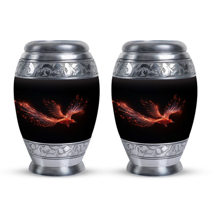 Red Sparrow Classic Urn, unique aluminium cremation.