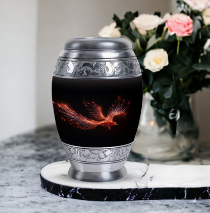 Red Sparrow Classic Urn, unique aluminium cremation.