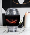 Red Sparrow Classic Urn, unique aluminium cremation.