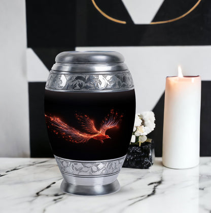 Red Sparrow Classic Urn, unique aluminium cremation.