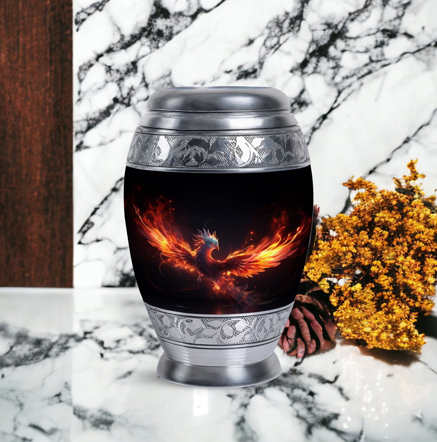 Blue Phoenix Custom Urn in Classic Design for Ashes.