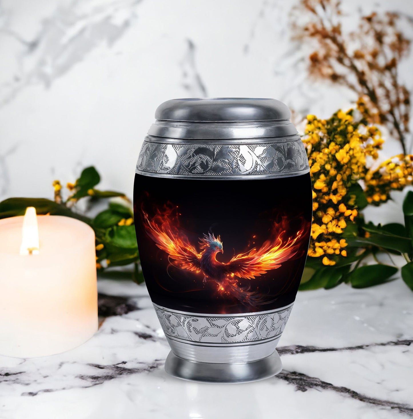Blue Phoenix Custom Urn in Classic Design for Ashes.
