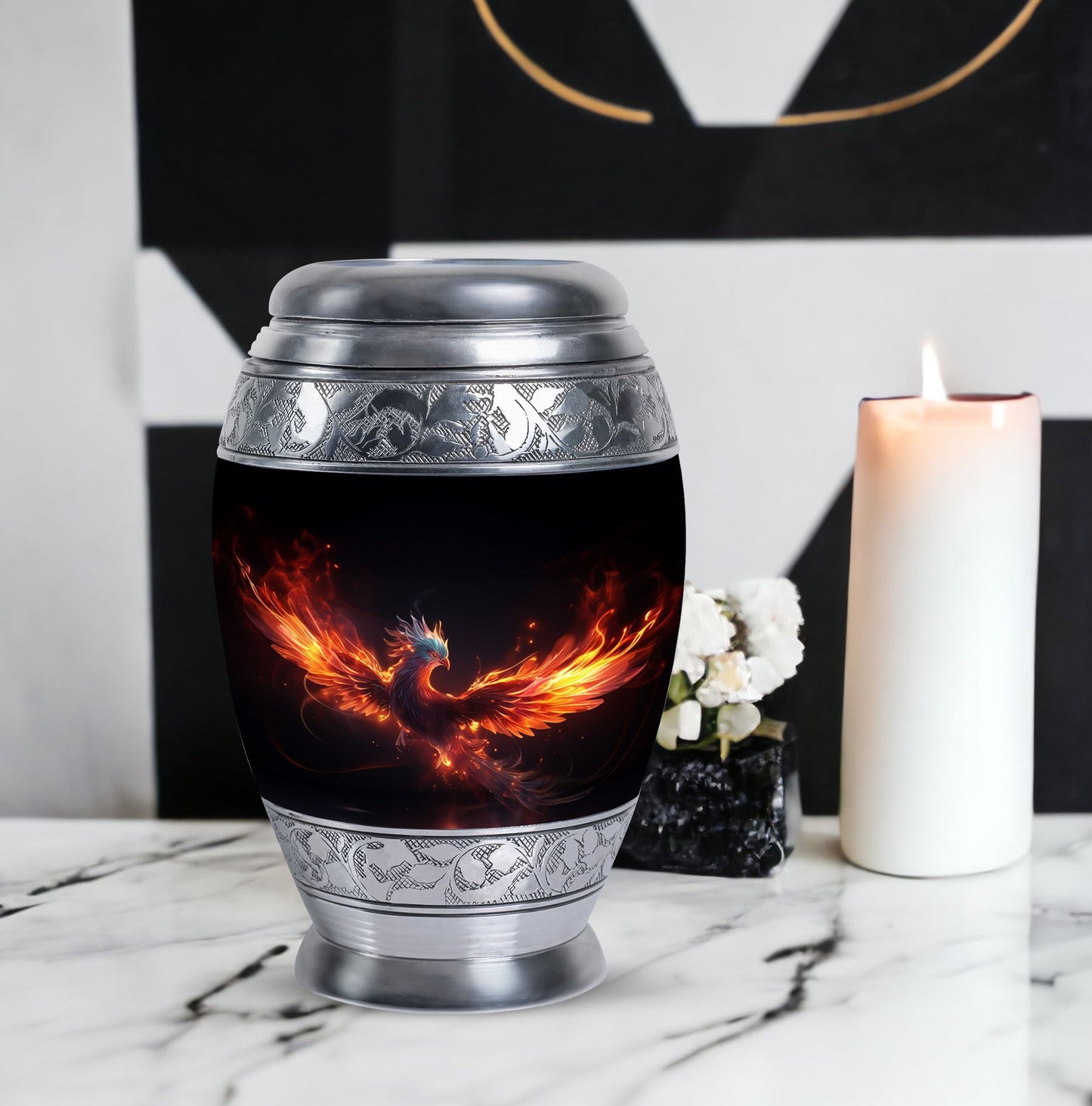 Blue Phoenix Custom Urn in Classic Design for Ashes.