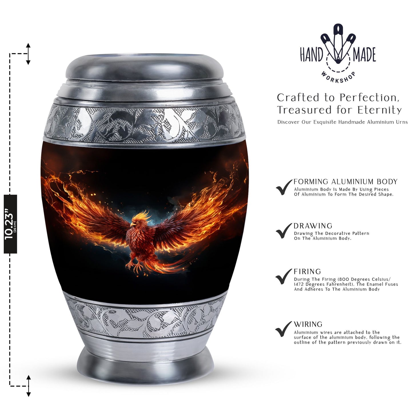 Red Phoenix Urn, Unique Classic Aluminium urn for ashes