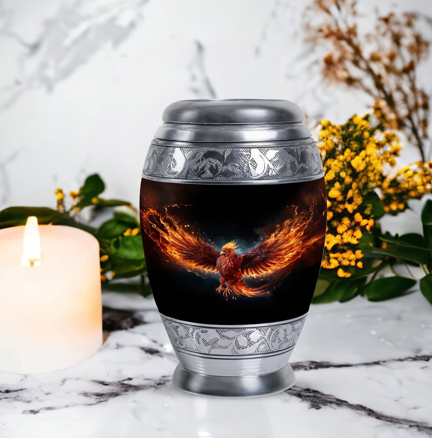 Red Phoenix Urn, Unique Classic Aluminium urn for ashes