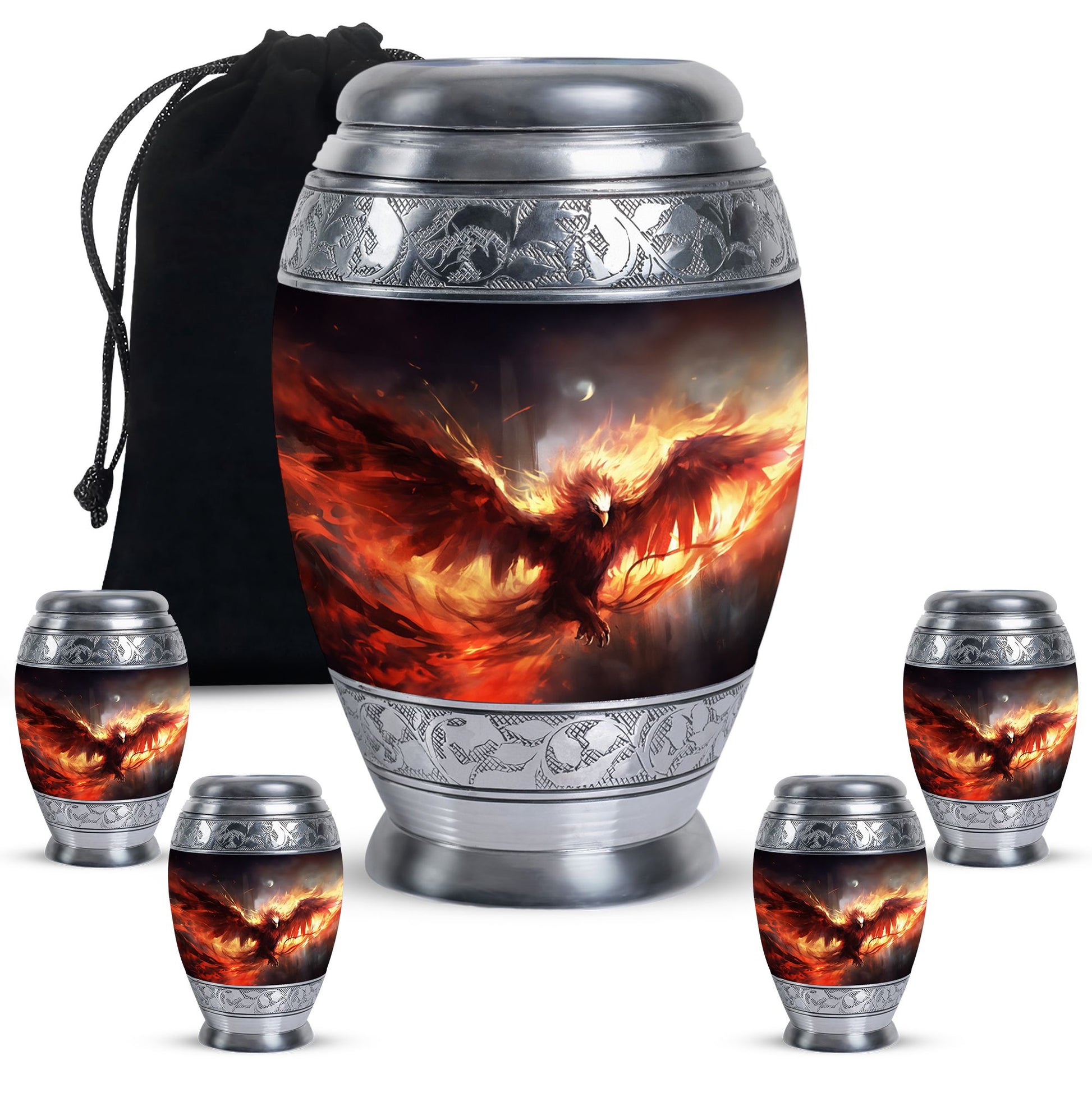 Exquisite Red Phoenix Cremation Urn - Unique Elegant Urns For Ashes
