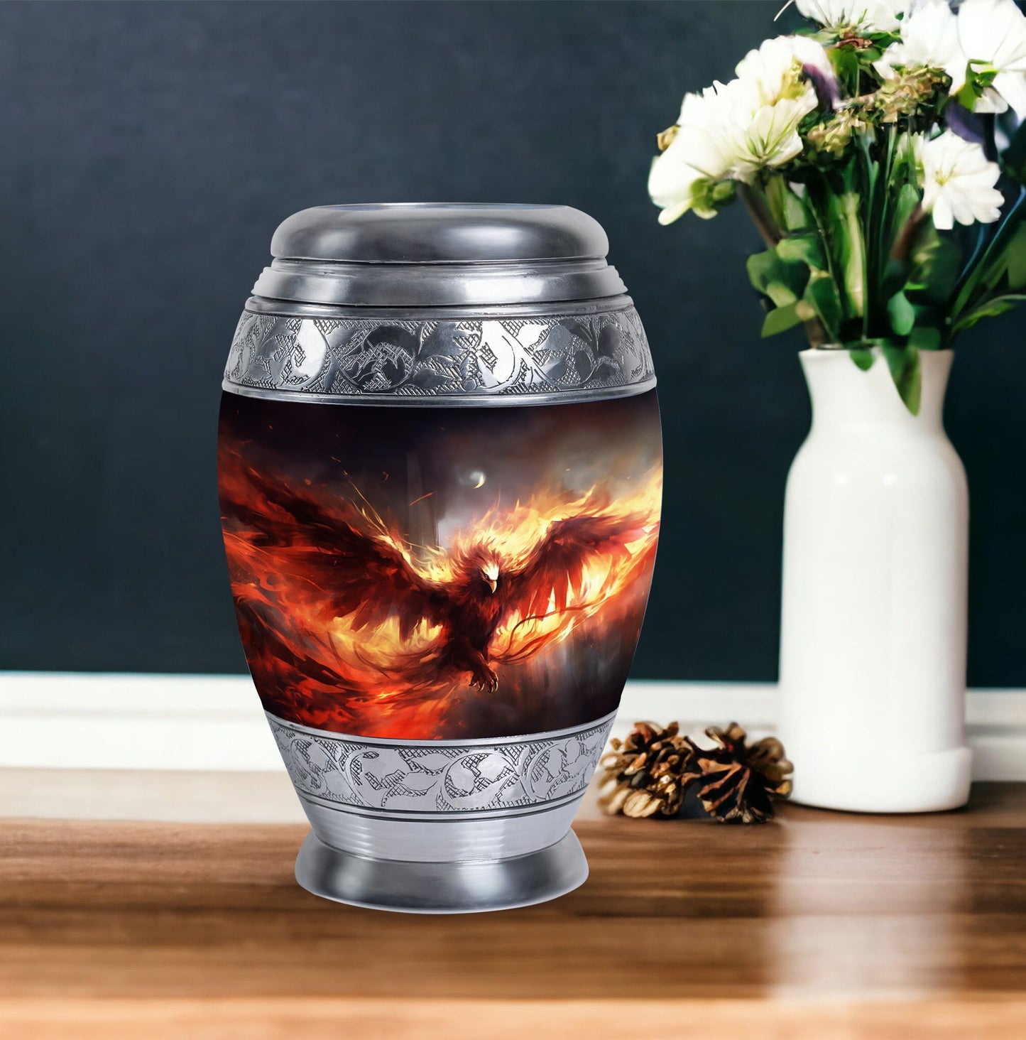 Large classic design Red Phoenix Cremation Urn.
