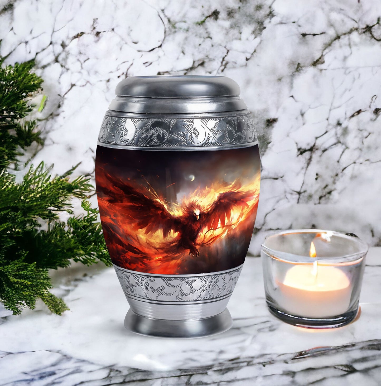 Large classic design Red Phoenix Cremation Urn.