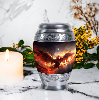 Large classic design Red Phoenix Cremation Urn.