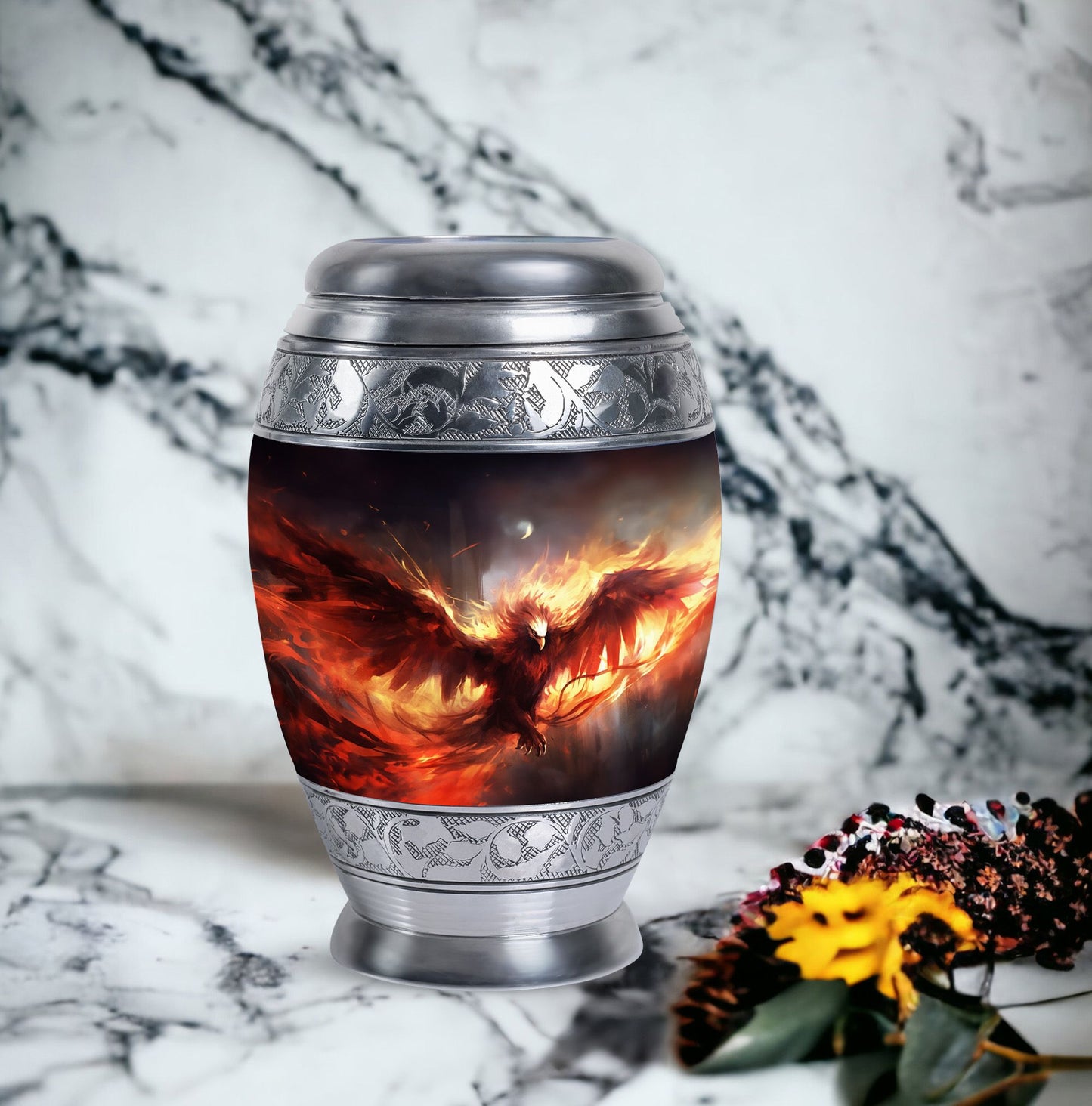 Large classic design Red Phoenix Cremation Urn.