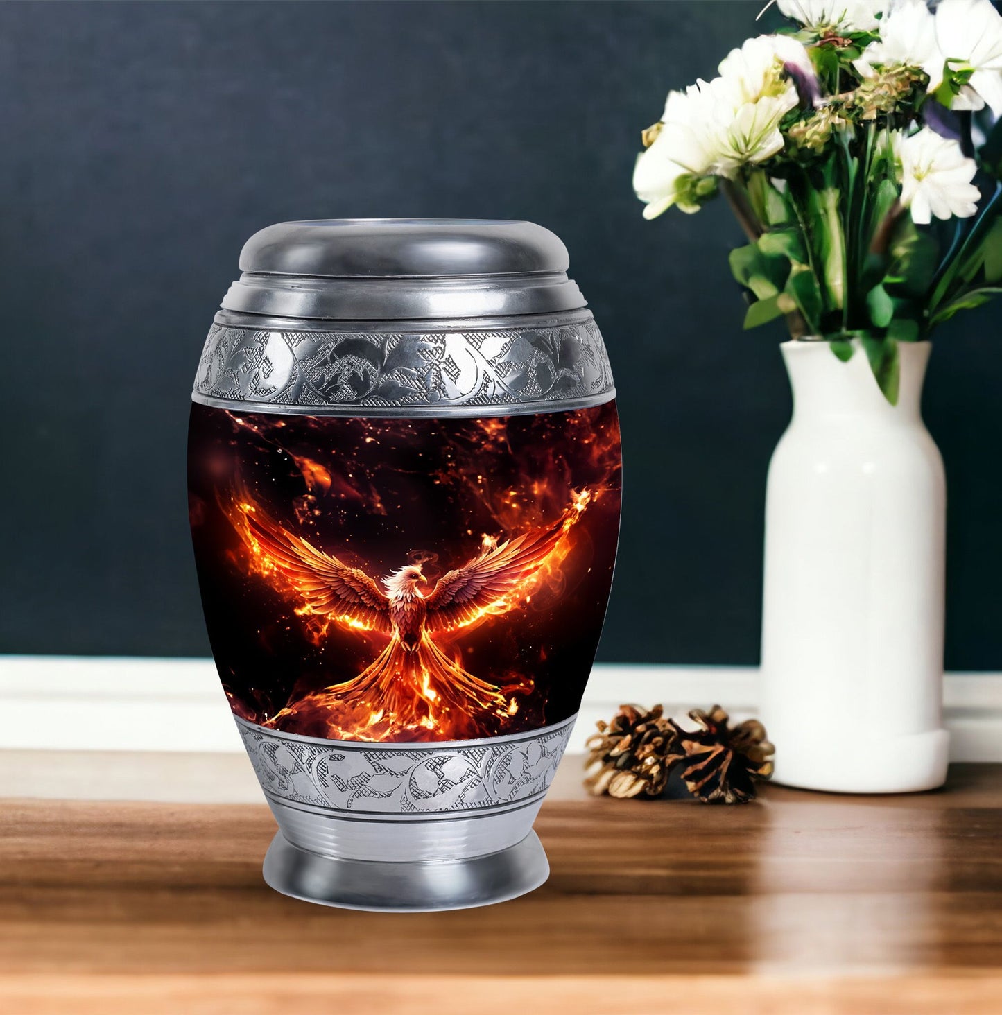 Large White Phoenix Memorial Urn.