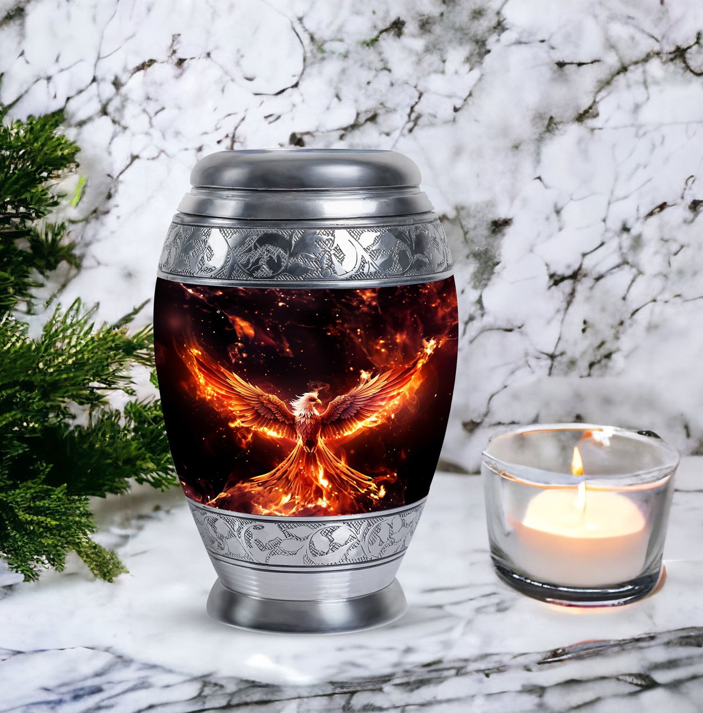 Large White Phoenix Memorial Urn.
