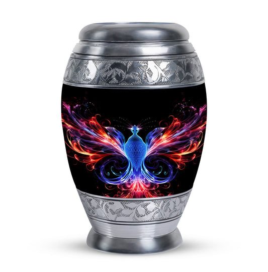 Colorful phoenix 3-inch aluminium cremation urn.