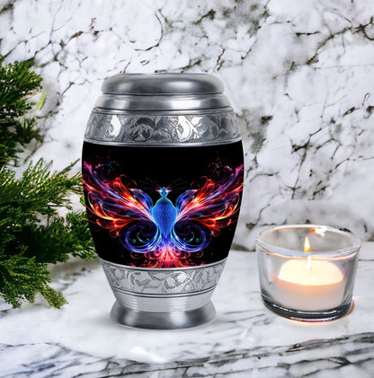 Colorful phoenix 3-inch aluminium cremation urn.