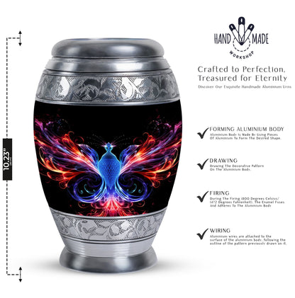 Colorful phoenix 3-inch aluminium cremation urn.