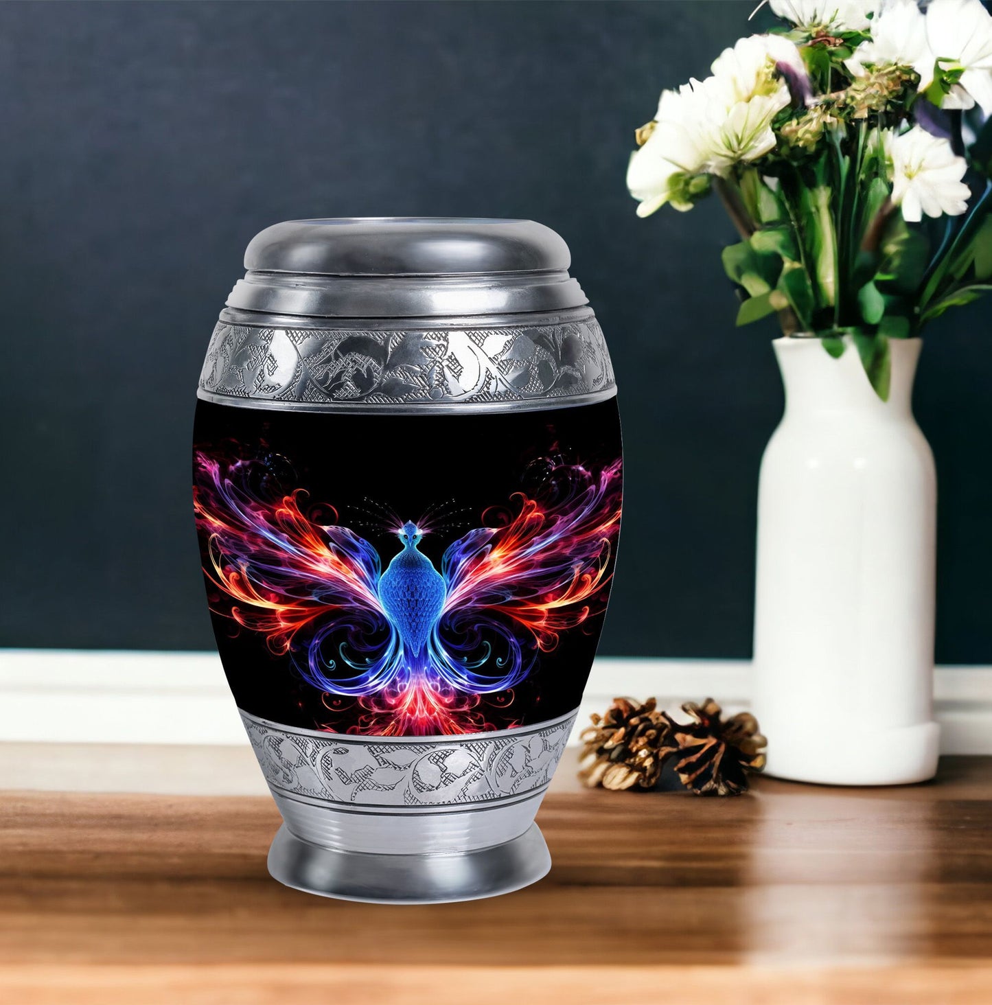 Colorful phoenix 3-inch aluminium cremation urn.