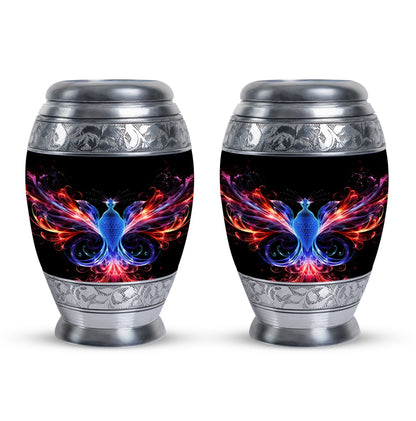 Colorful phoenix 3-inch aluminium cremation urn.
