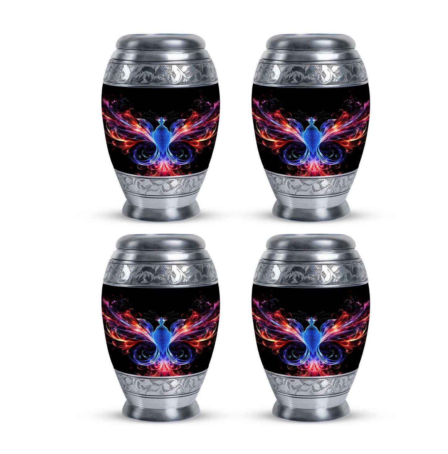 Colorful phoenix 3-inch aluminium cremation urn.