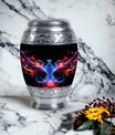 Colorful phoenix 3-inch aluminium cremation urn.