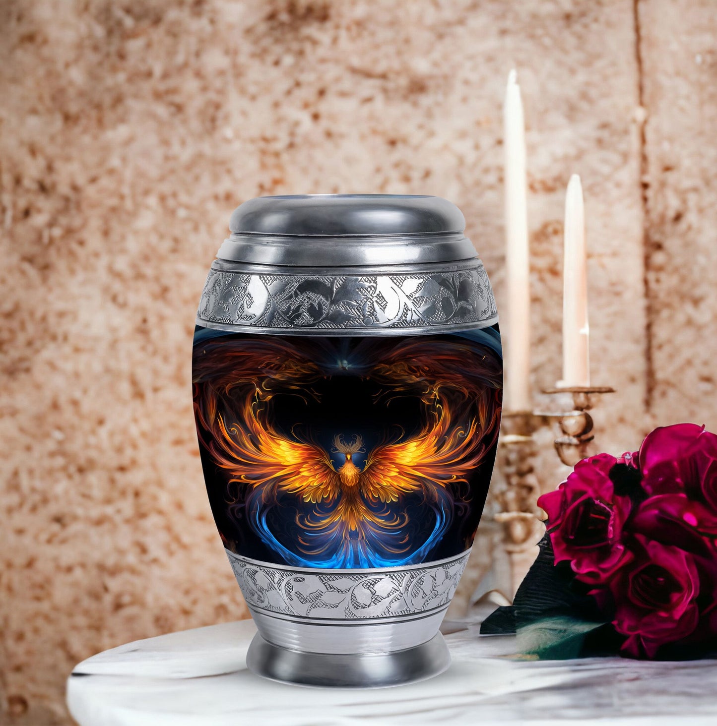 Yellow Phoenix Urn for Mother's ashes.