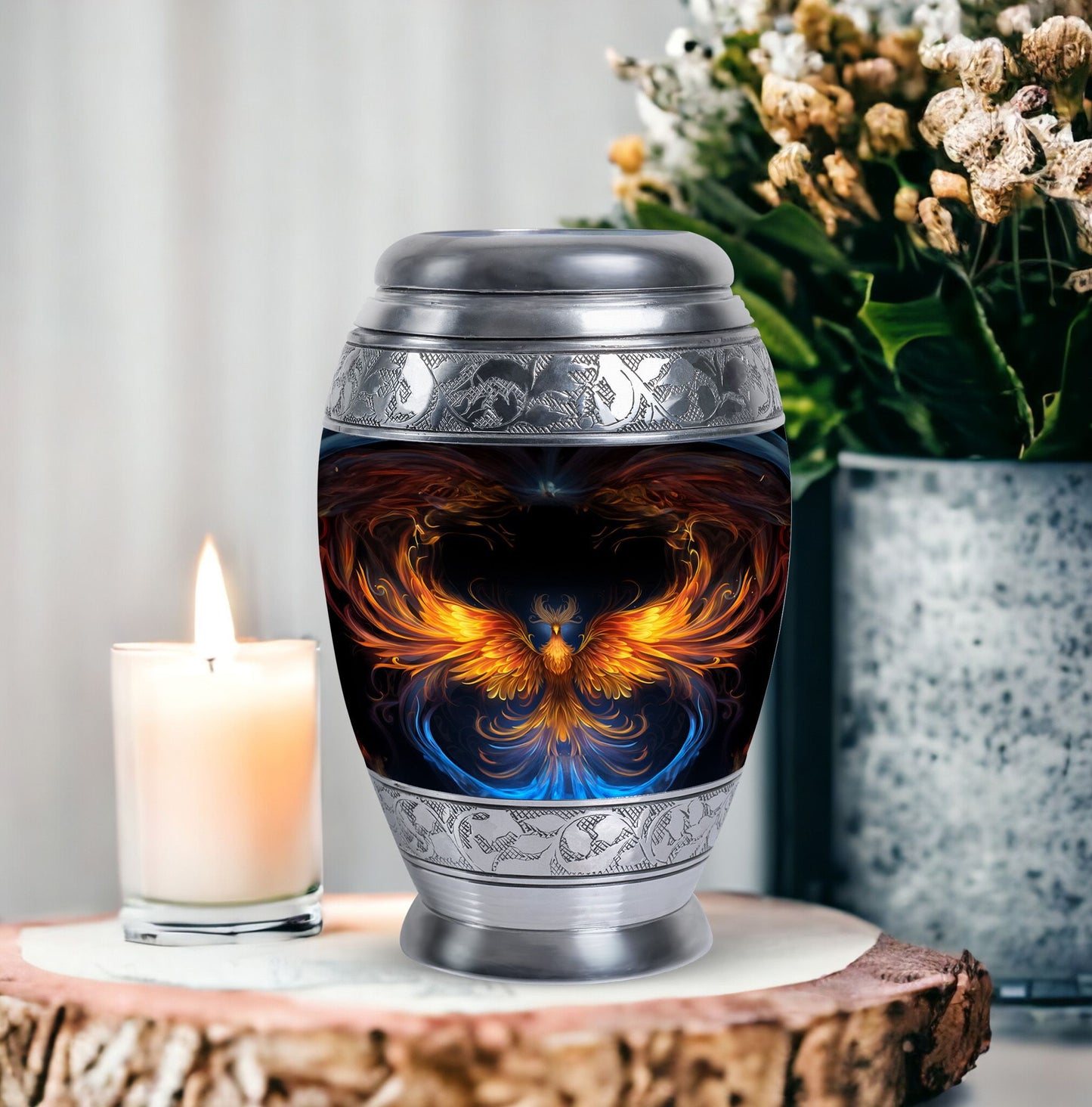 Yellow Phoenix Urn for Mother's ashes.
