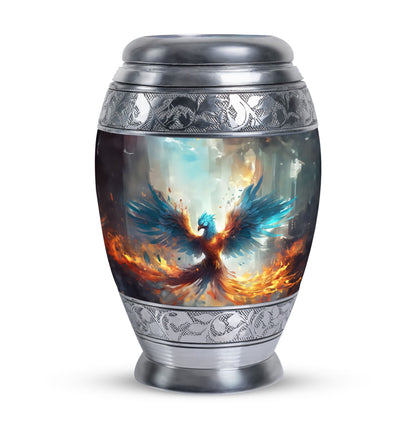 Blue Phoenix Urn, classic adult cremation urn for ashes.