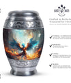 Blue Phoenix Urn, classic adult cremation urn for ashes.