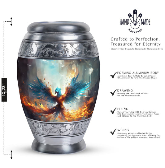 Blue Phoenix Urn, classic adult cremation urn for ashes.