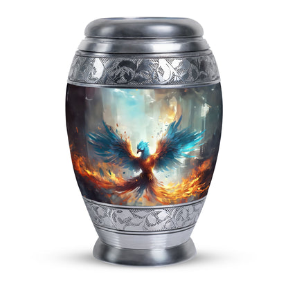 Blue Phoenix Urn, classic adult cremation urn for ashes.
