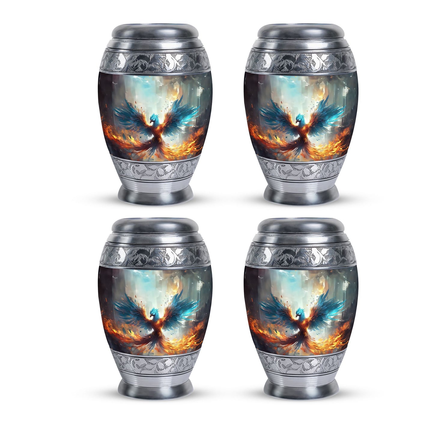 Blue Phoenix Urn, classic adult cremation urn for ashes.