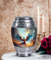 Blue Phoenix Urn, classic adult cremation urn for ashes.