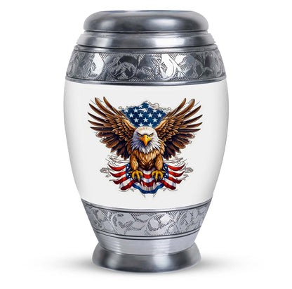 Classic urn featuring an eagle with an American flag.