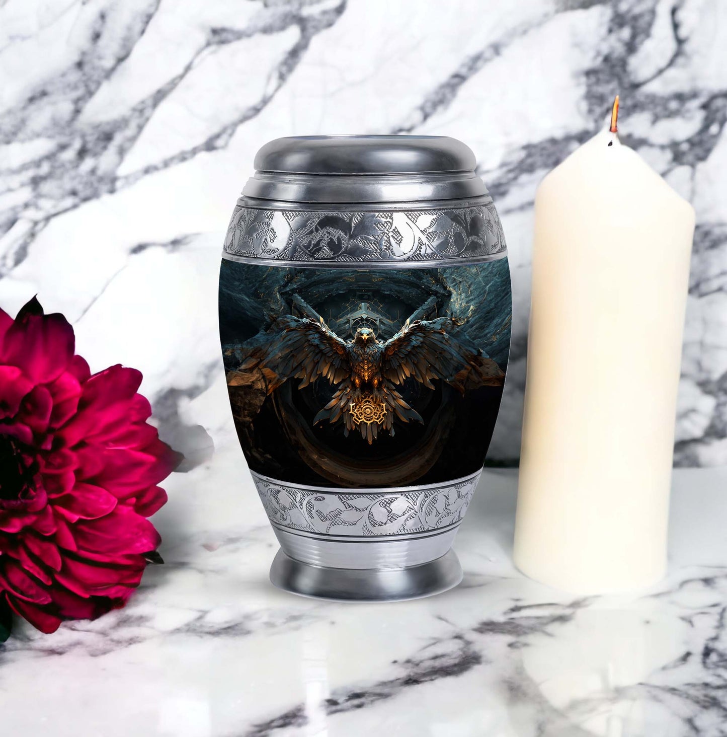 Aluminium Eagle Guarding Urn for people.