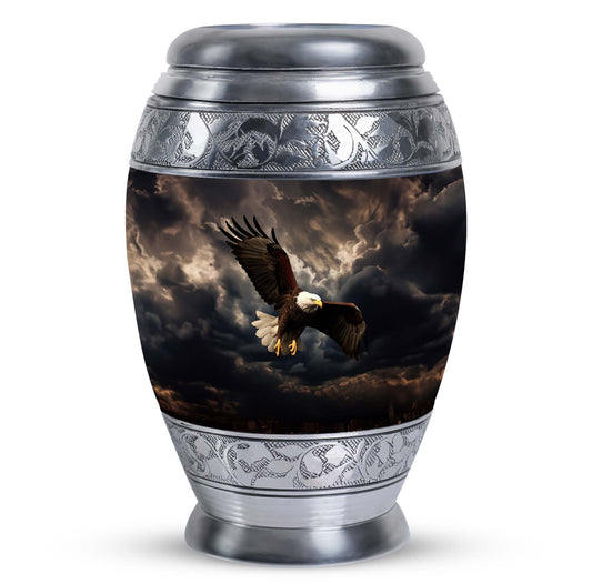 Classic 3-inch eagle urn in aluminium for human ashes.