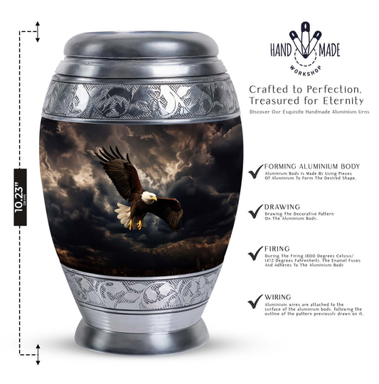 Classic 3-inch eagle urn in aluminium for human ashes.
