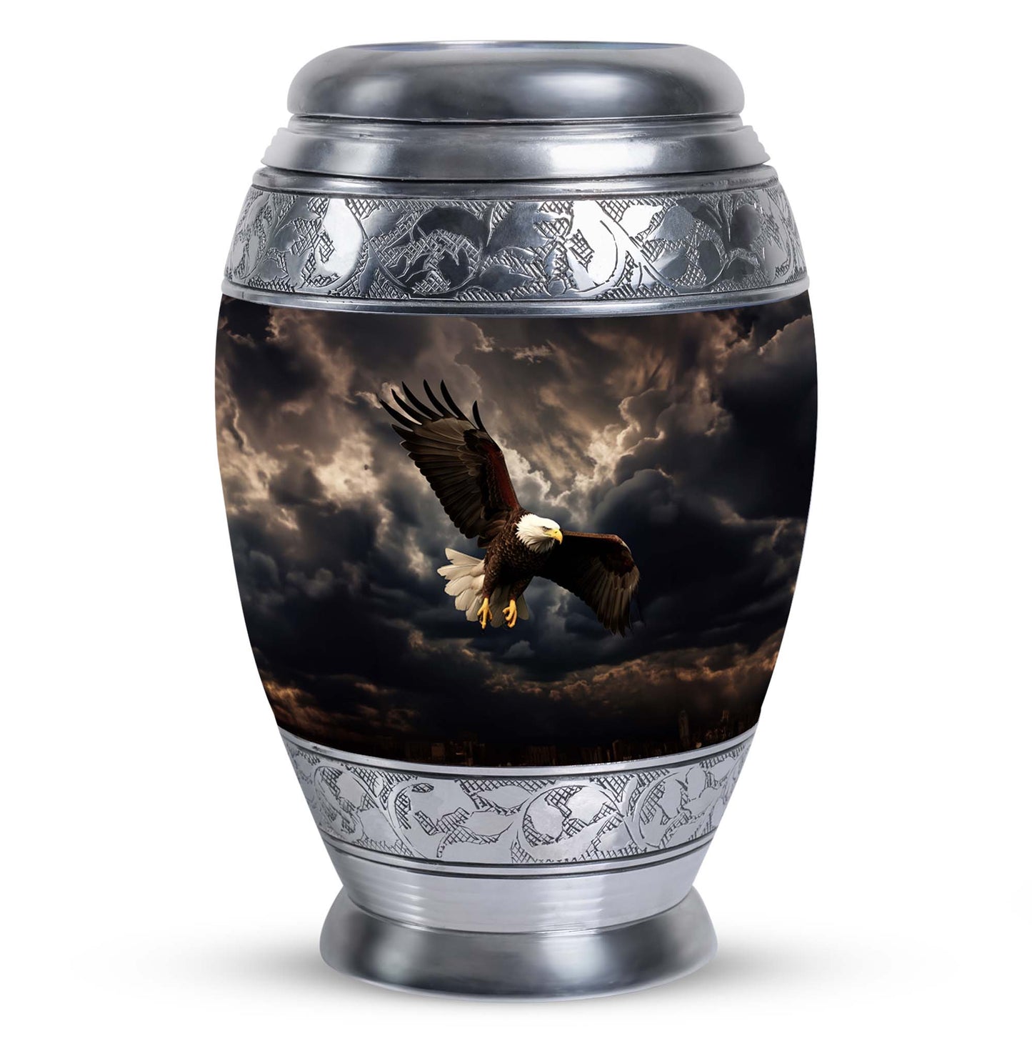 Classic 3-inch eagle urn in aluminium for human ashes.