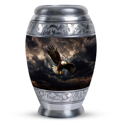 Classic 3-inch eagle urn in aluminium for human ashes.