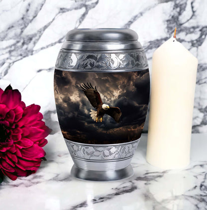 Classic 3-inch eagle urn in aluminium for human ashes.