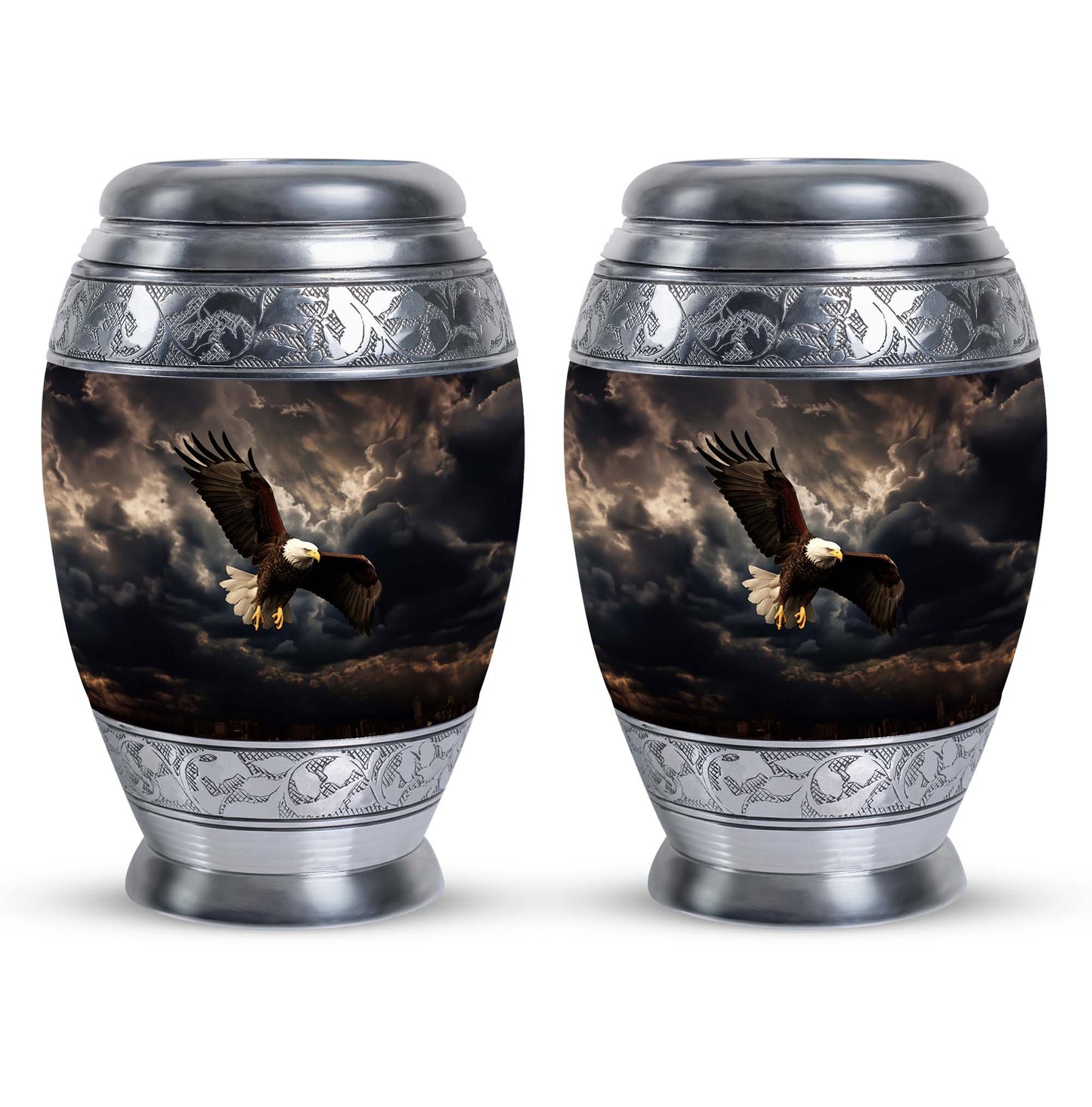 Classic 3-inch eagle urn in aluminium for human ashes.