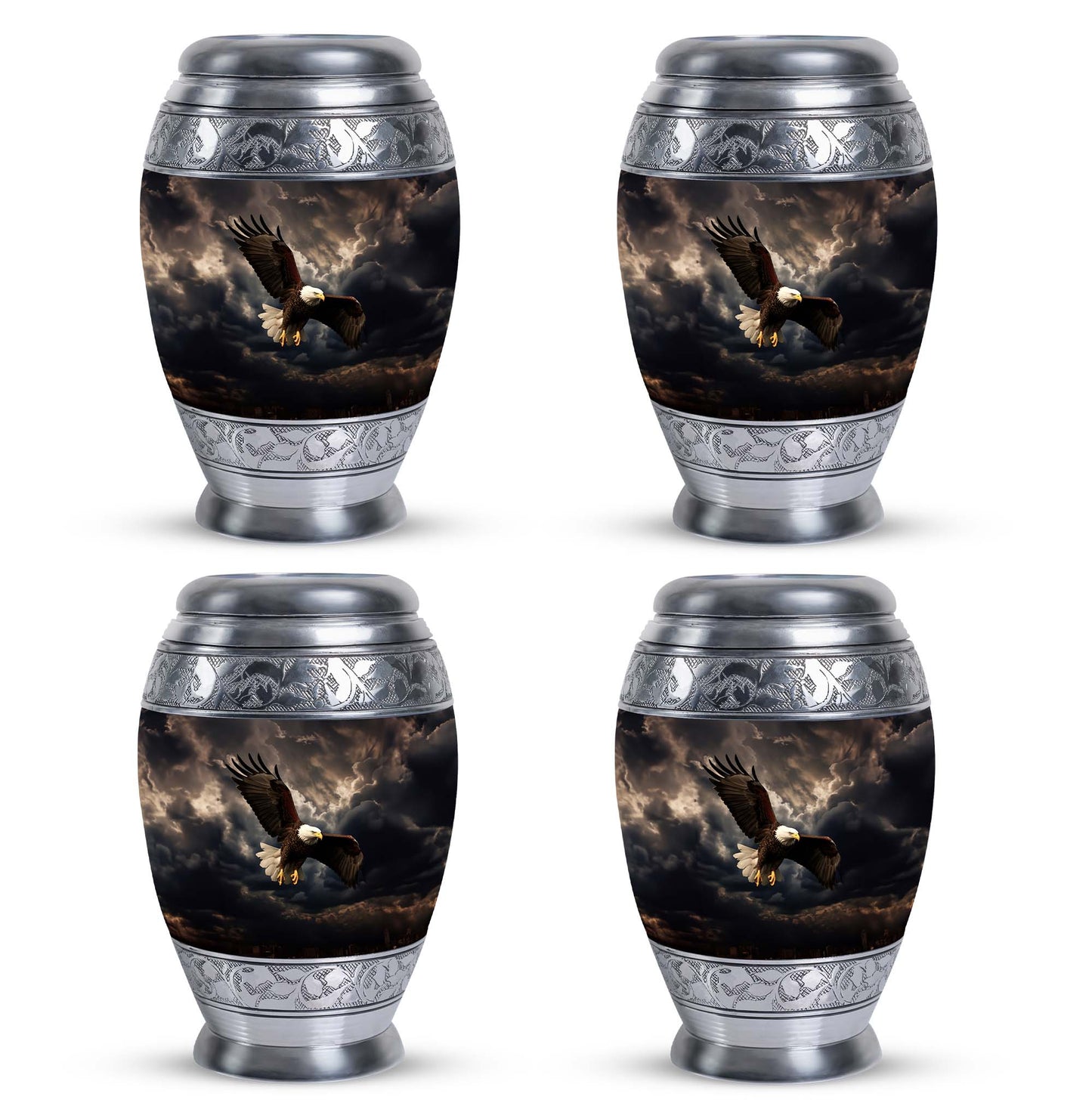 Classic 3-inch eagle urn in aluminium for human ashes.