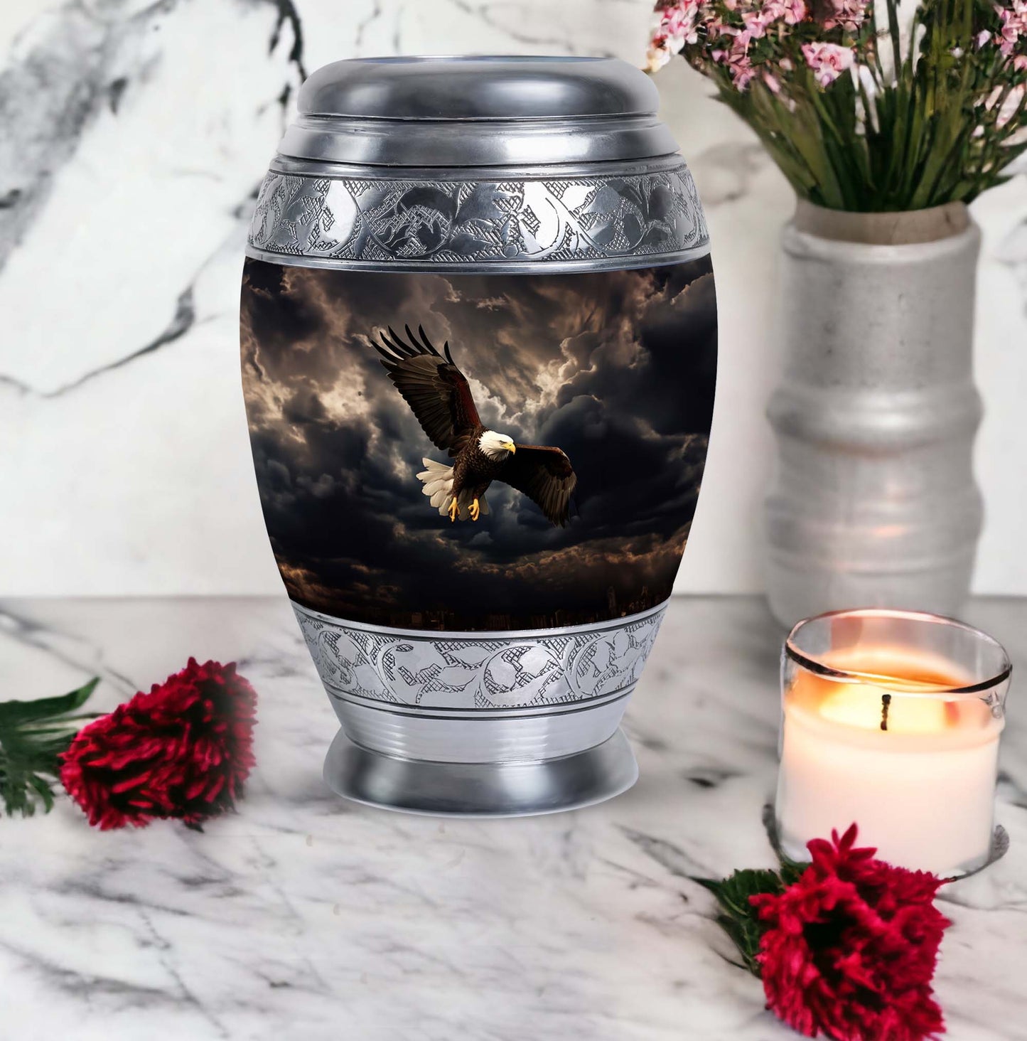 Classic 3-inch eagle urn in aluminium for human ashes.